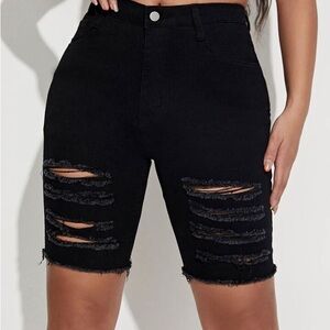 SHEIN Essnce Ripped Raw Hem Denim Shorts